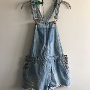 short denim overalls